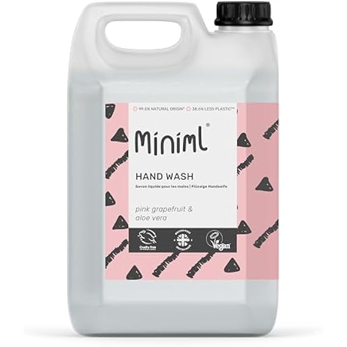 Miniml HAND WASH LIQUID 5L REFILL, PINK GRAPEFRUIT & ALOE VERA FRAGRANT ECO-FRIENDLY HAND WASH LIQUID FOR SOFT AND SENSITIVE SKIN CARE, 100% VEGAN - Image 1